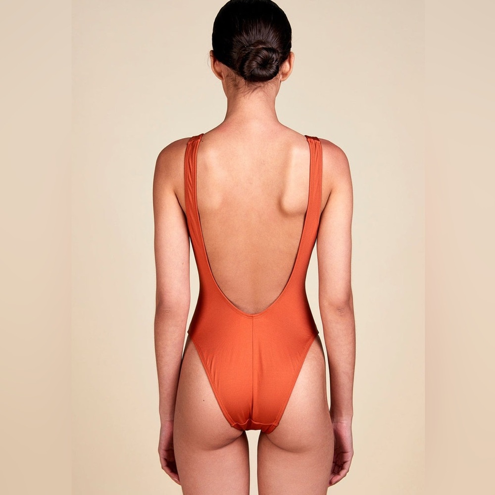 Solid & striped swim deep V one piece swimsuit XS